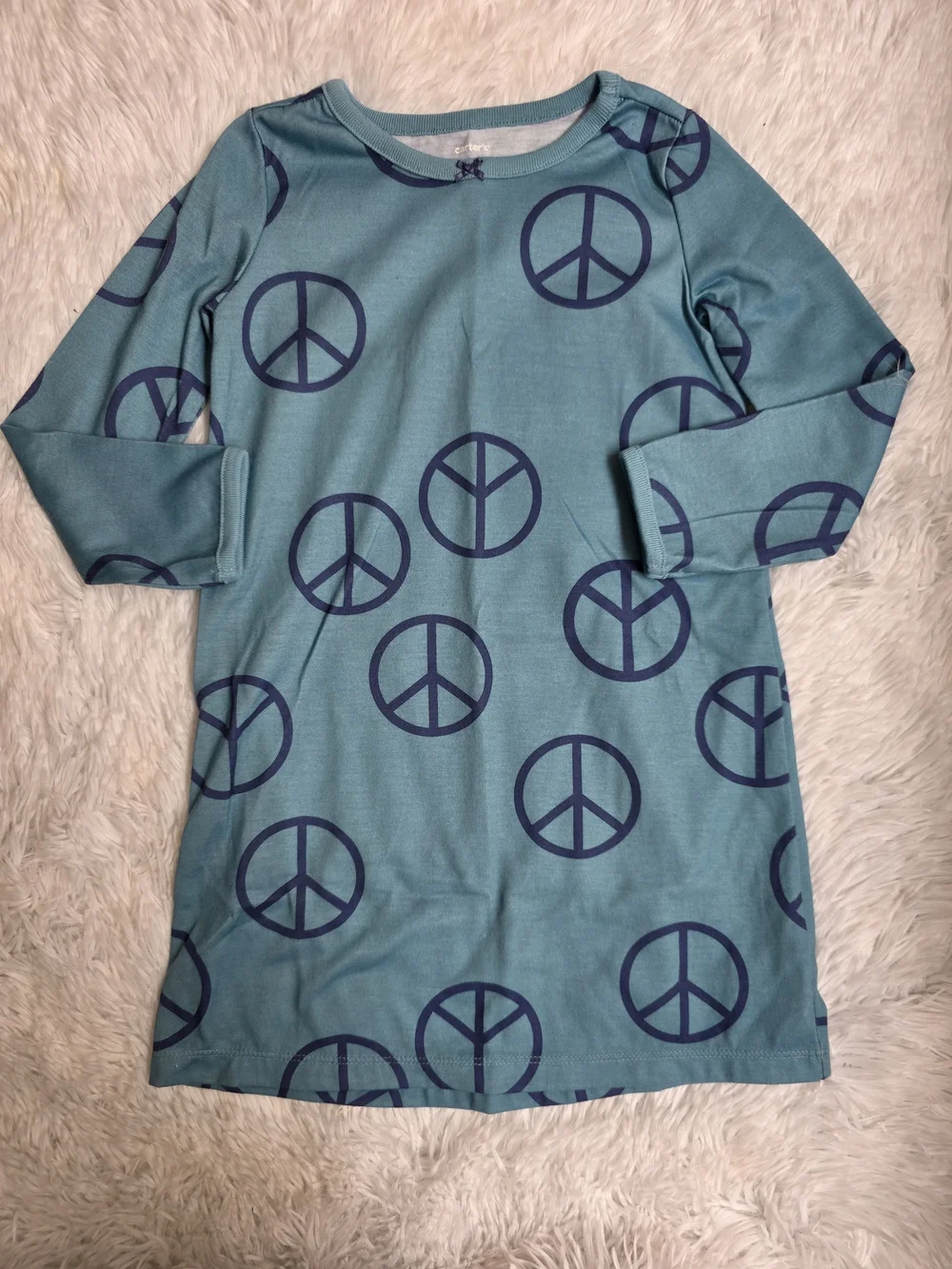 Carter's Teal Long Sleeve Peace Sign Nightgown